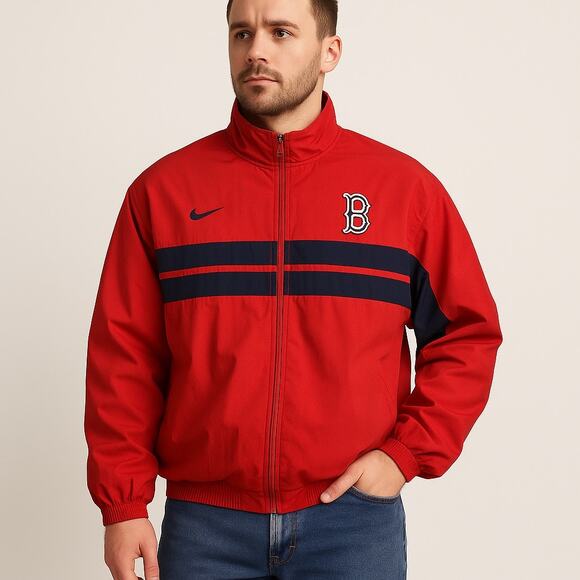 Nike Boston Red Sox MLB Red Full Zip Jacket XL Vintage 2000s Windbreaker - Picture 1 of 11